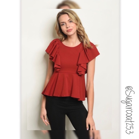 Tops - •Top Chic• Red Peplum Top